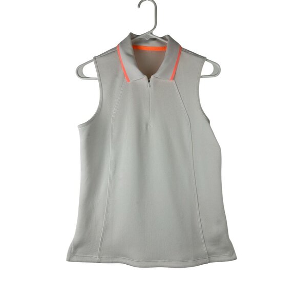Athleta Womens Sleeveless White Performance Polo Top With Neon Trim Medium - Picture 6 of 10